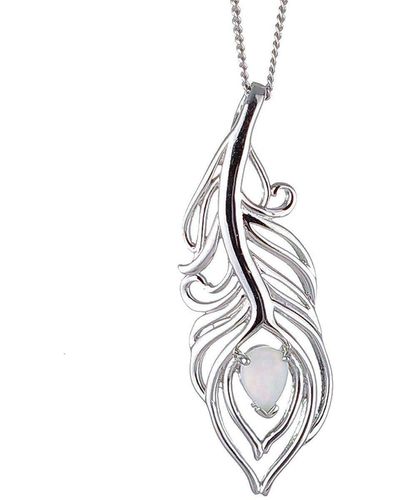 Ojewellery Opal Peacock Feather Pendant Necklace - White