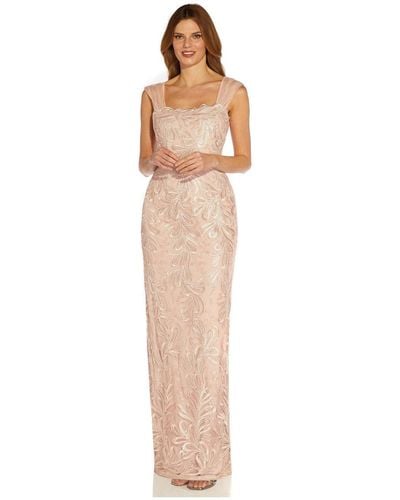 Adrianna Papell Ribbon Embroidery Column Gown - White