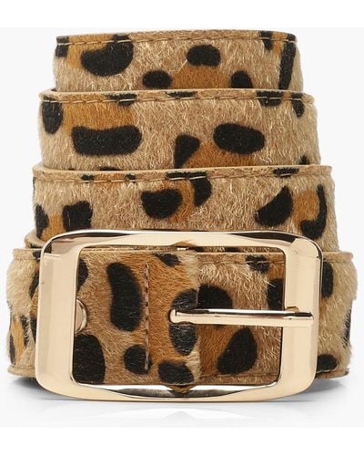 Boohoo Leopard Belt With Gold Buckle - Natural
