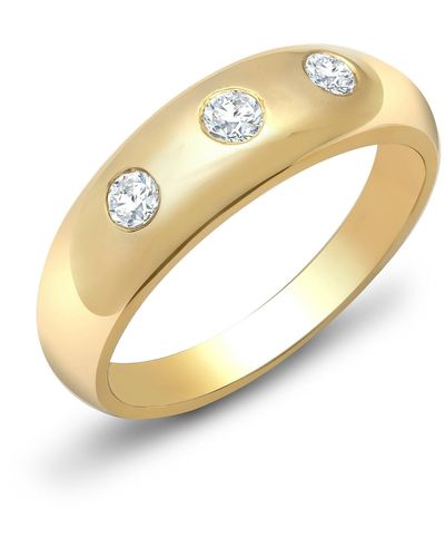 Jewelco London 9ct Gold 0.5ct Diamond Domed Band Trilogy Ring 7mm - 9r249 - Metallic