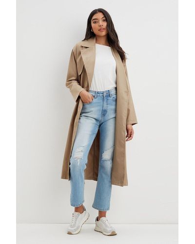Dorothy Perkins Longline Belted Trench Coat - Blue
