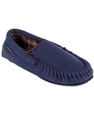 Totes Soft Felt Moccasin Slippers With Check Lining - Blue