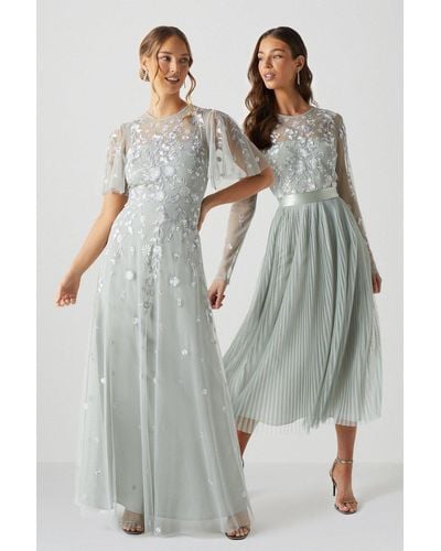 Coast Embroidered Angel Sleeve Bridesmaids Maxi Dress - White