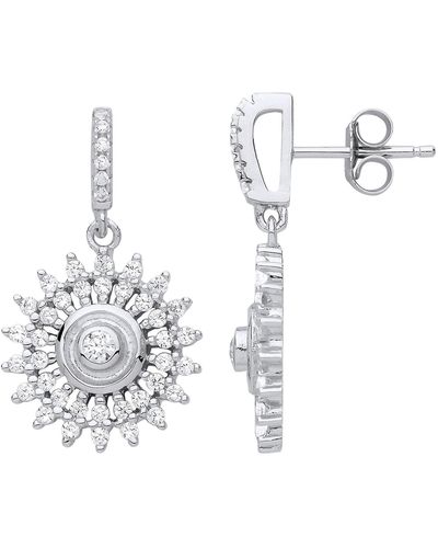 Jewelco London Silver Cz Sunshine Star Burst Drop Earrings - Gve836 - White