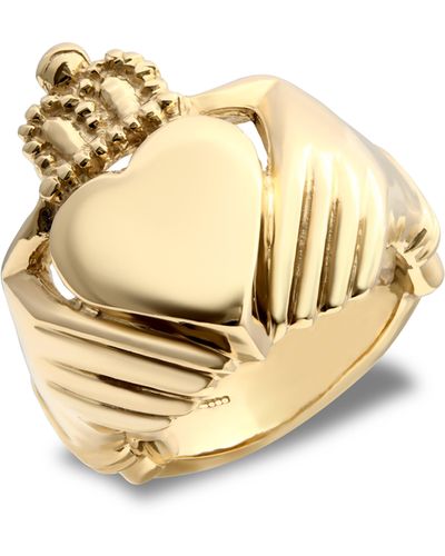 Jewelco London Solid 9ct Yellow Gold Claddagh (chladaigh) Ring - Metallic