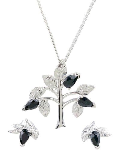 Ojewellery Sapphire Tree Of Life Set Pendant Necklace Stud Earring - White