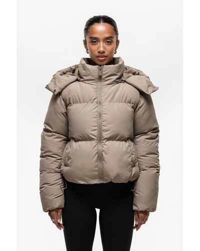 Good For Nothing Cropped Hooded Puffer Jacket With Detachable Hood - Natural