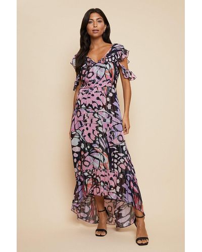 Wallis Butterfly Ruffle Sleeve Maxi Dress - Purple