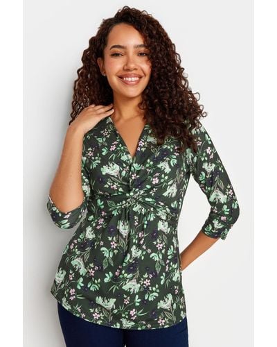M&CO. Floral Print Twist Front Top - Green