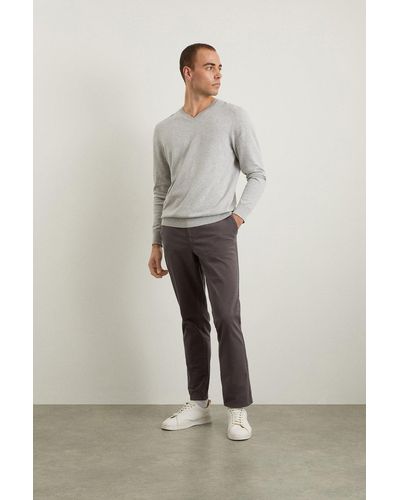 Burton Regular Fit Charcoal Chino Trousers - Natural