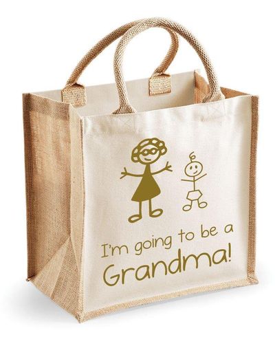 60 SECOND MAKEOVER Medium Jute Bag I'm Going To Be A Grandma Natural Bag Gold Text New Mum - Metallic