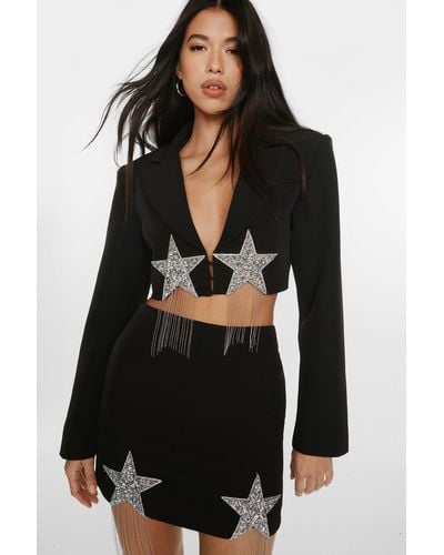 Nasty Gal Premium Star Embellished Cropped Blazer - Black