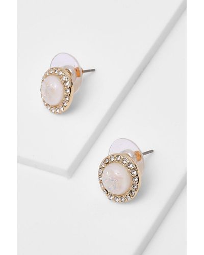 Boohoo Gold Rhinestone Opal Stud Earrings - White