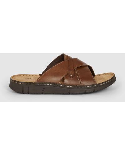 Mantaray Double Cross Strap Leather Sandal - Brown