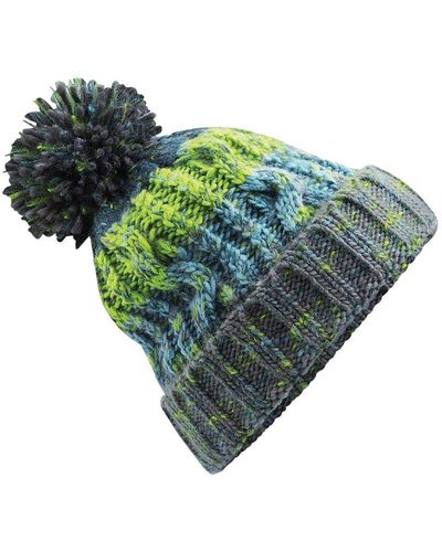 BEECHFIELD® Corkscrew Knitted Pom Pom Beanie Hat - Green