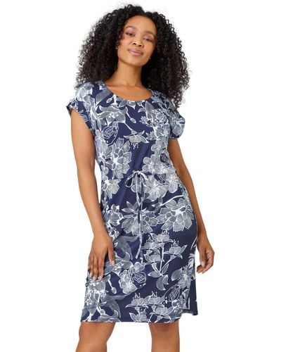 Roman Petite Floral Print Stretch Dress - Blue