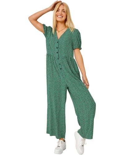 D.u.s.k Polka Dot Print Culotte Jumpsuit - Green