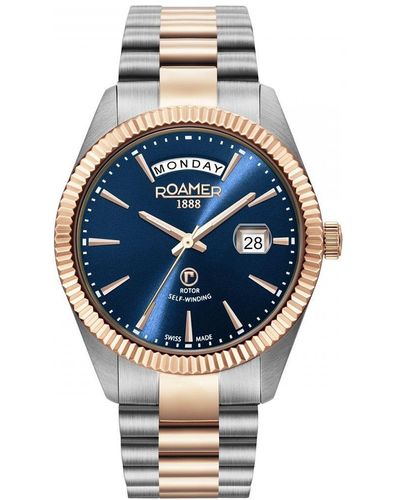 Roamer Primeline Day Date Stainless Steel Luxury Watch - 981662 47 45 90 - Blue