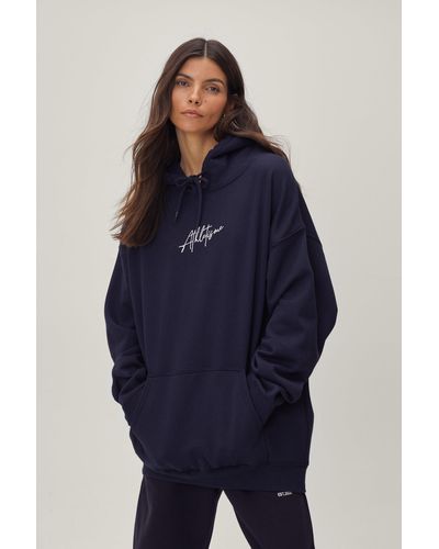 Nasty Gal Athletisme Embroidered Oversized Hoodie - Blue