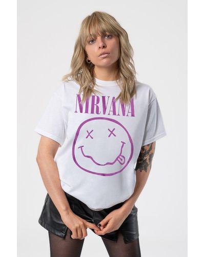 Nirvana Purple Grunge Smile T Shirt - White