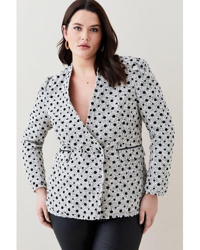 Karen Millen Plus Size Polka Dot Boucle Jacket - Grey