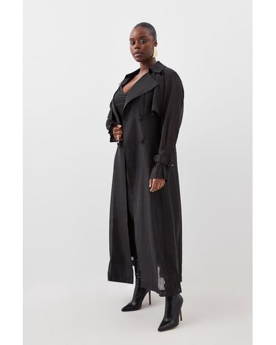 Karen Millen Lydia Millen Plus Tailored Sheer Panelled Full Skirted Trench Coat - Black