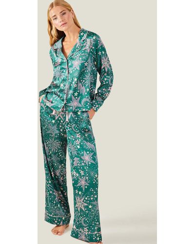 Accessorize Star Print Satin Pyjama Set - Blue