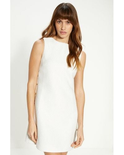 Oasis Tweed Side Button Detail Shift Dress - White