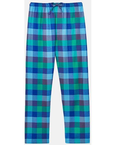 British Boxers 'shire Square' Blue Check Brushed Cotton Pyjama Trousers