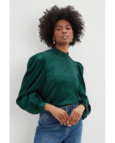 Dorothy Perkins Tall Emerald Green High Neck Satin Top