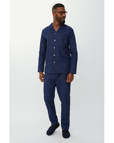 DEBENHAMS Fine Geometric Print Woven Pyjama Set - Blue