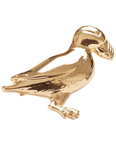 Fable England Gold Puffin Brooch - White