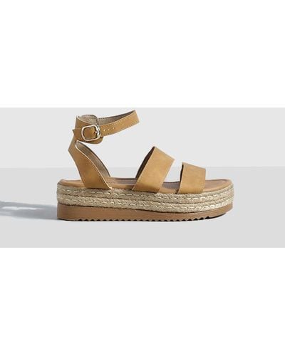 Boohoo Wide Fit Double Strap Flatforms - Natural