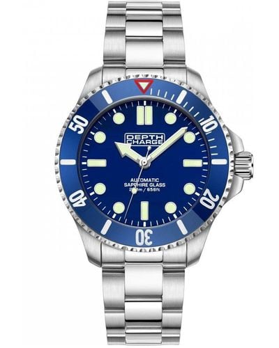 DEPTH CHARGE Refined Stainless Steel Sports Analogue Automatic Watch - D2b1086212 - Blue