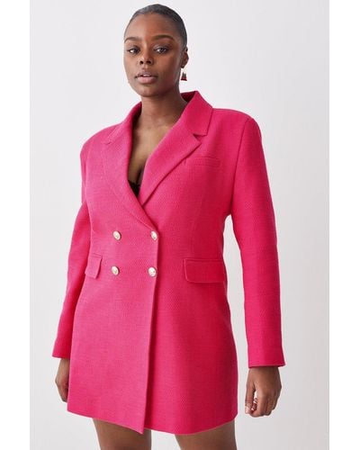 Karen Millen Plus Size Boucle Double Breasted Long Sleeve Blazer Mini Dress - Pink