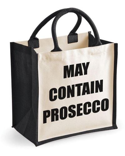 60 SECOND MAKEOVER Medium Jute Bag May Contain Prosecco Black Bag New Mum