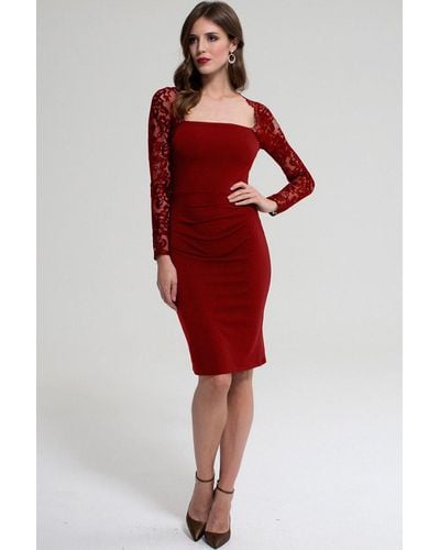 Hot Squash Lace Sleeve Hostess Dress Aw16 - Red
