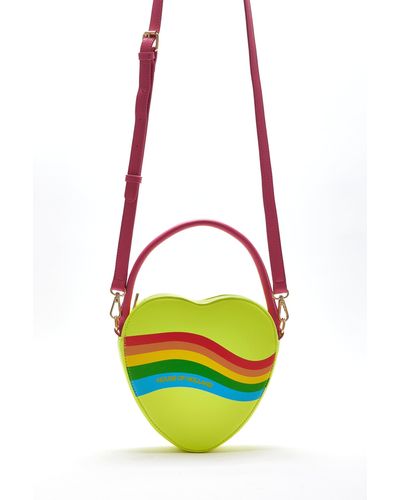 House of Holland Heart Shape Cross Body Bag In Lime, Pink And Rainbow - White