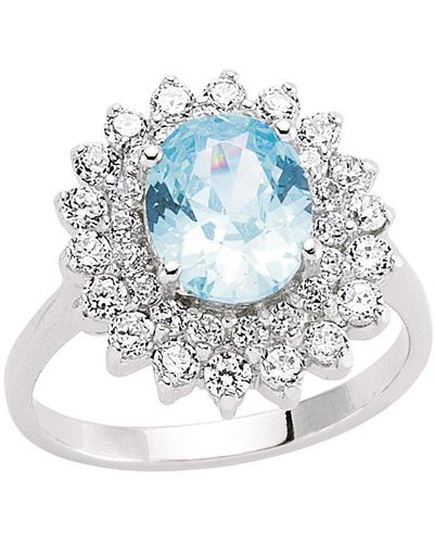 Jewelco London Silver Light Blue Oval Cz Royal Cluster Engagement Ring - Gvr302-top