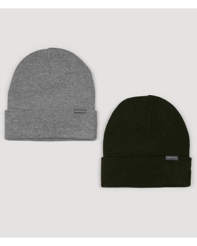 Larsson & Co Recycled Grey & Dark Olive 2 Pack Knitted Beanie Hat - Black