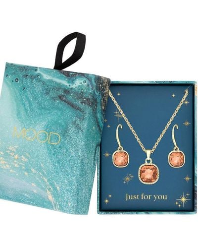 Mood Rose Gold Plated Pink Crystal Cushion Set - Gift Boxed - Blue