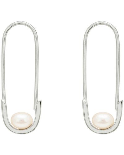 LÁTELITA London Safety Pin Pearl Earrings Silver - White