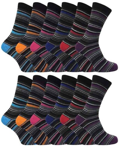 Sock Snob 12 Pair Multipack Soft Breathable Cotton Striped Socks - Blue