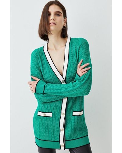 Karen Millen Military Style Cable Knit Long Coatigan - Green