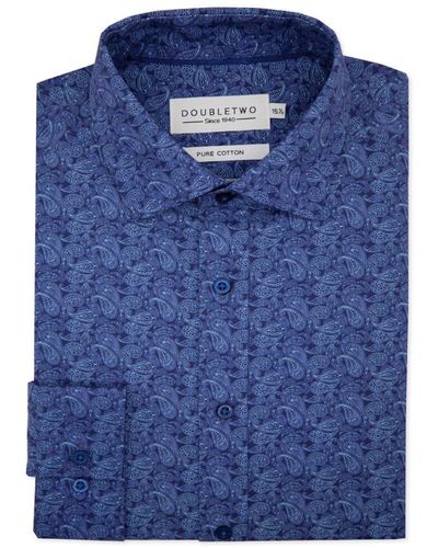 Double Two Paisley Pattern Long Sleeve Shirt - Blue