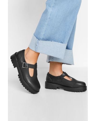Yours Extra Wide Fit Black T Bar Mary Jane Shoes - Blue