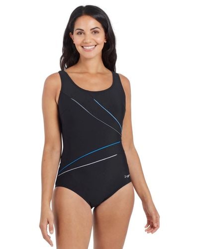 Zoggs Macmasters Scoopback Swimsuit - Black/blue/grey