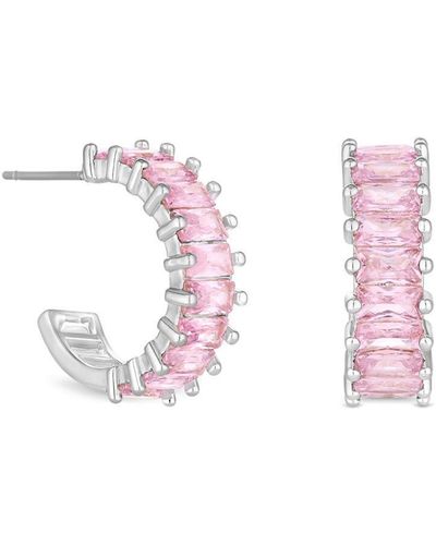 Lipsy Silver Pink Crystal Baguette Stone Hoop Earrings