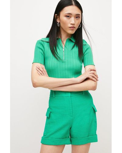 KarenMillen Tweed Tailored Shorts - Green