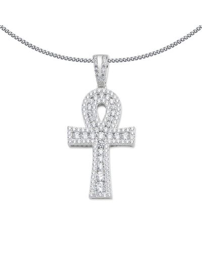 Jewelco London Silver Cz Encrusted Ankh Cross Pendant Necklace 18 Inch - Gvx050 - White